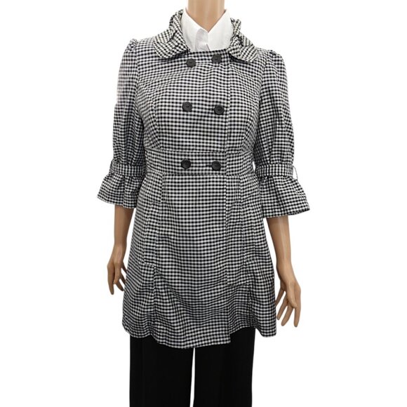 My Michelle Gingham Check Lightweight Trench Coat Preppy Academia Old Money M - Picture 1 of 9